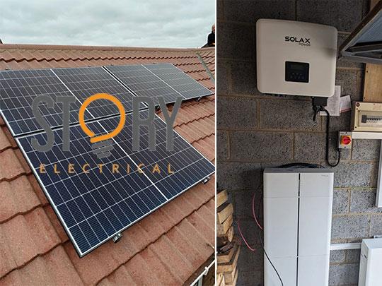 Story Electrical solar panels and battery system for electric vehicle charging
