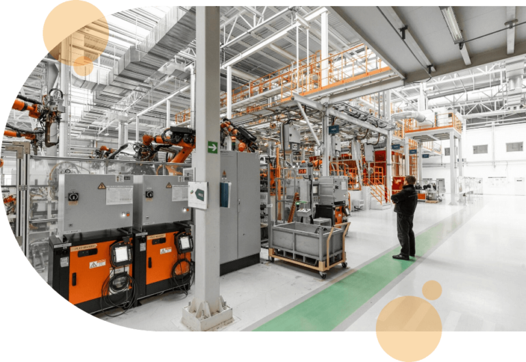 Industrial factory with production machinery and electrical infrastructure