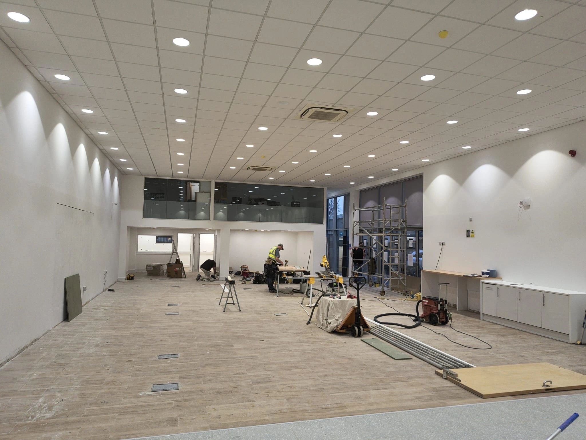 Commercial LED lighting installation in Peterborough car showroom with architectural LED feature lighting