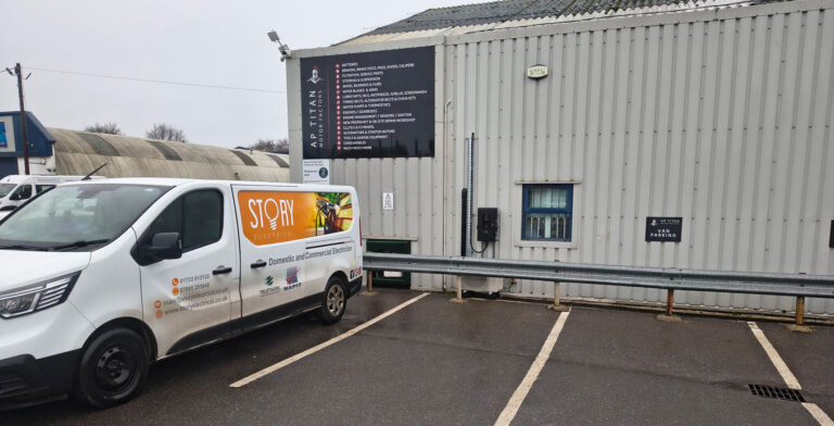 Fleet EV charging installation in Peterborough with 22kW dual Rolec SecuriCharge unit for a growing business van fleet