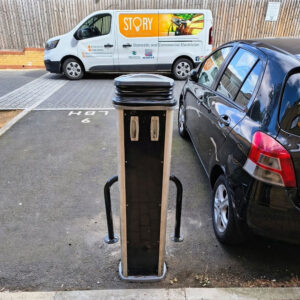 Workplace EV charging installed by Story Electrical on a business site in Peterborough