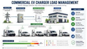 Commercial EV chargers using load management at a business site